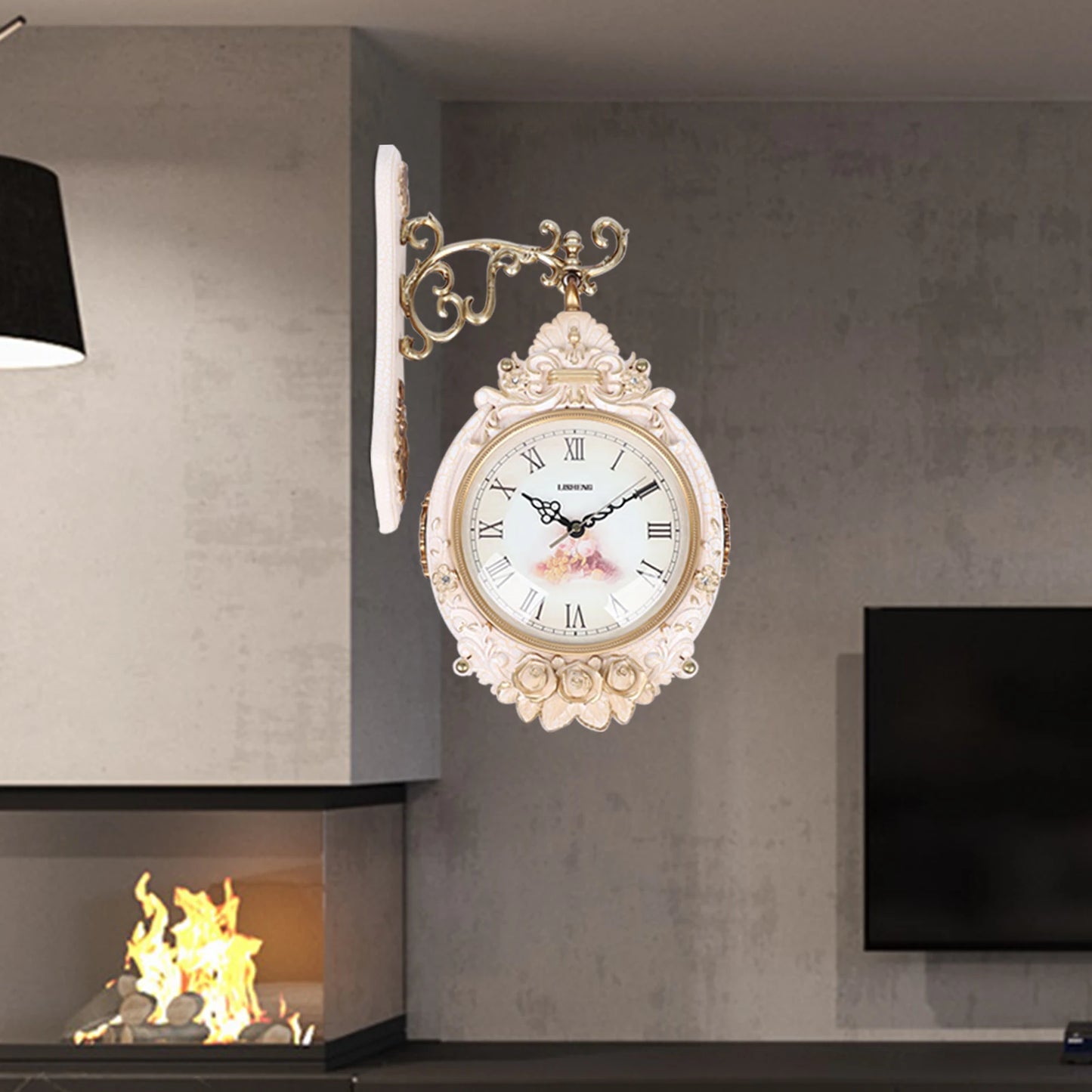 Double Sided Modern Wall Clock Quartz Glass And Metal Decor