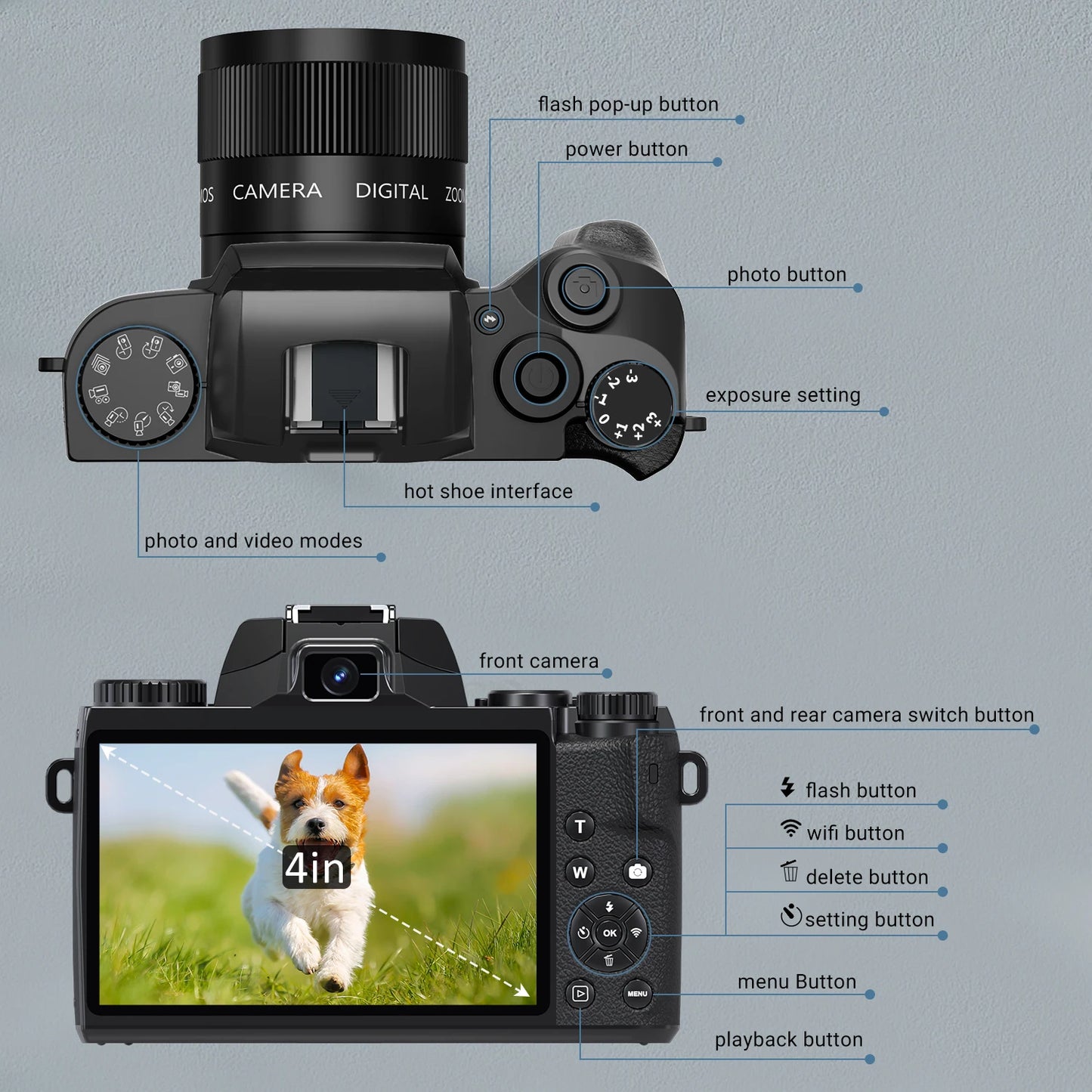 Gavonde 4K 64MP WiFi Vlogging Digital Camera With Flash