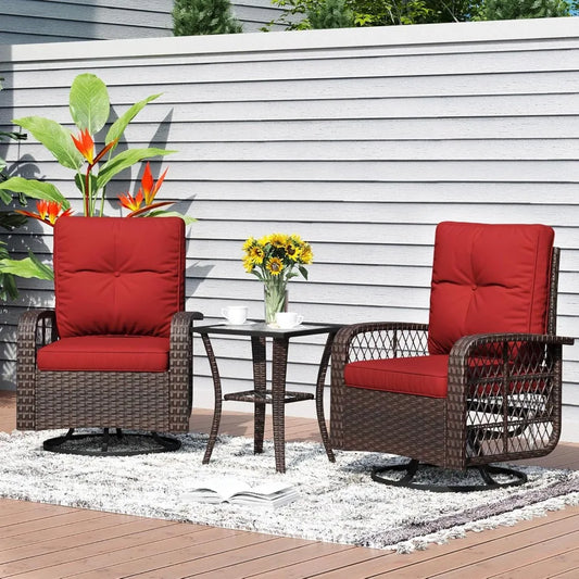 Aoxun 3-Piece Patio Set With Wicker Rocking Chairs
