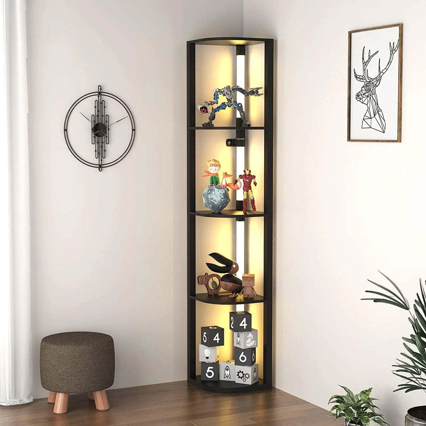 Modern Corner Shelf With LED Lights 5-Tier Storage Display