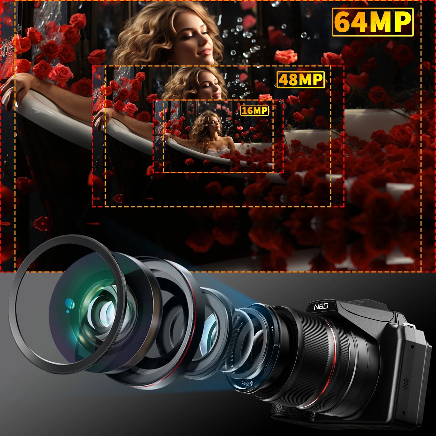 NBD 64MP Digital Camera With 16x Optical Zoom And WiFi