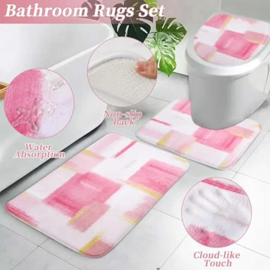 Bathroom Accessory Set With Shower Curtain Rugs Trash Can Dispenser