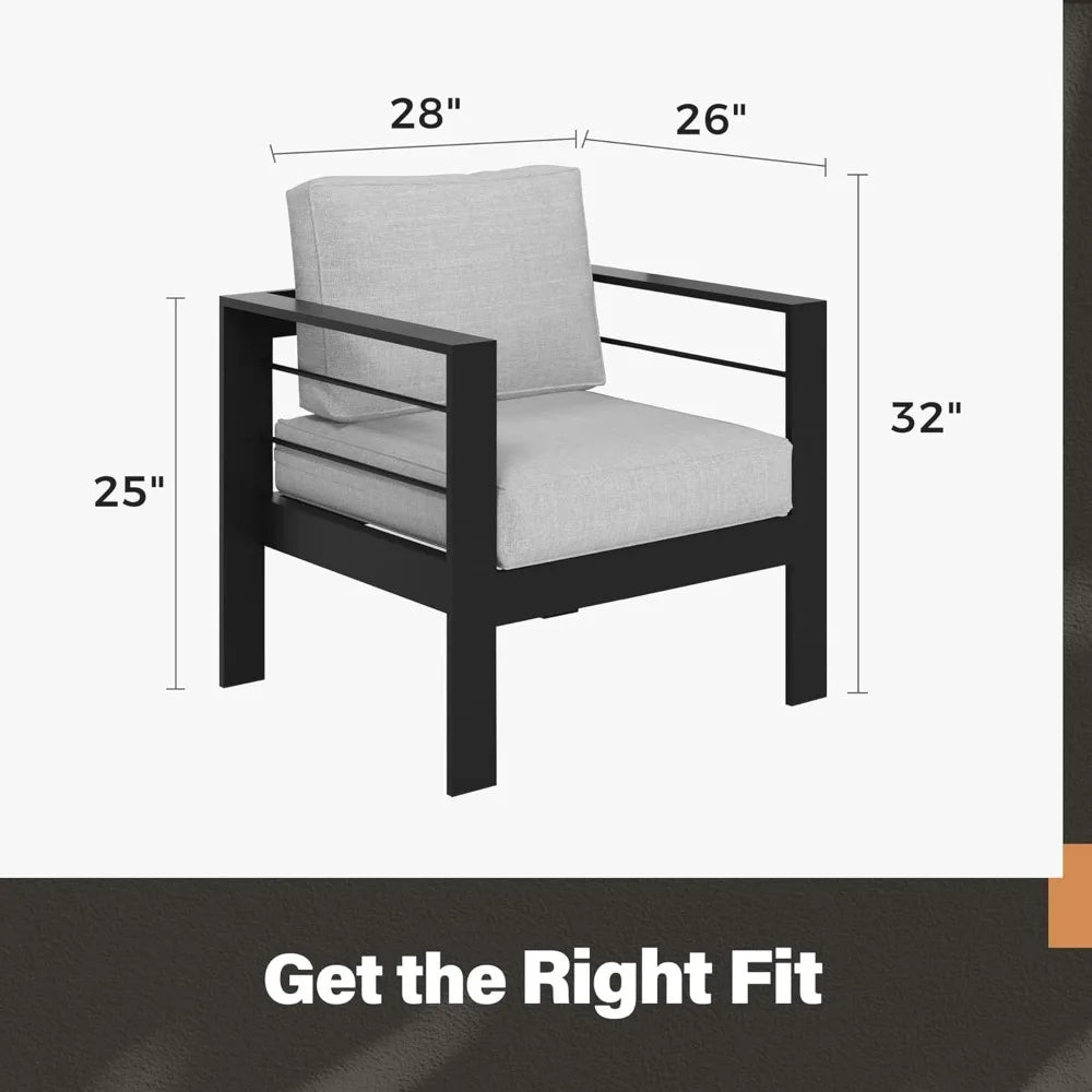 Outdoor Aluminum Armchair Set With Cushions For Patio Furniture