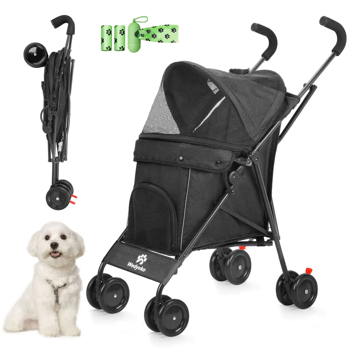 Wedyvko Pet Dog Stroller With Brakes And Storage For Travel