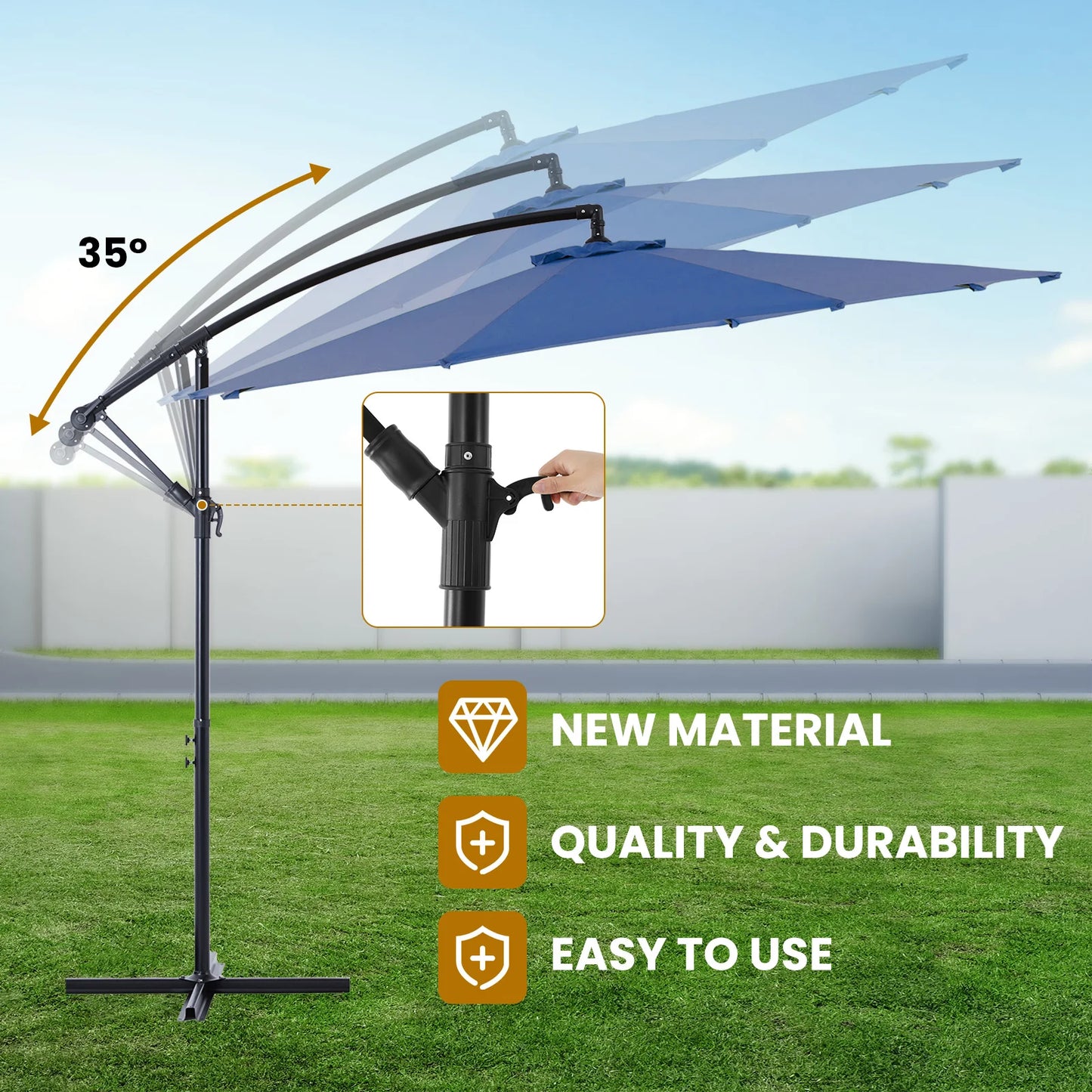 JHK Outdoor Cantilever Patio Umbrella With UV Protection Tilt