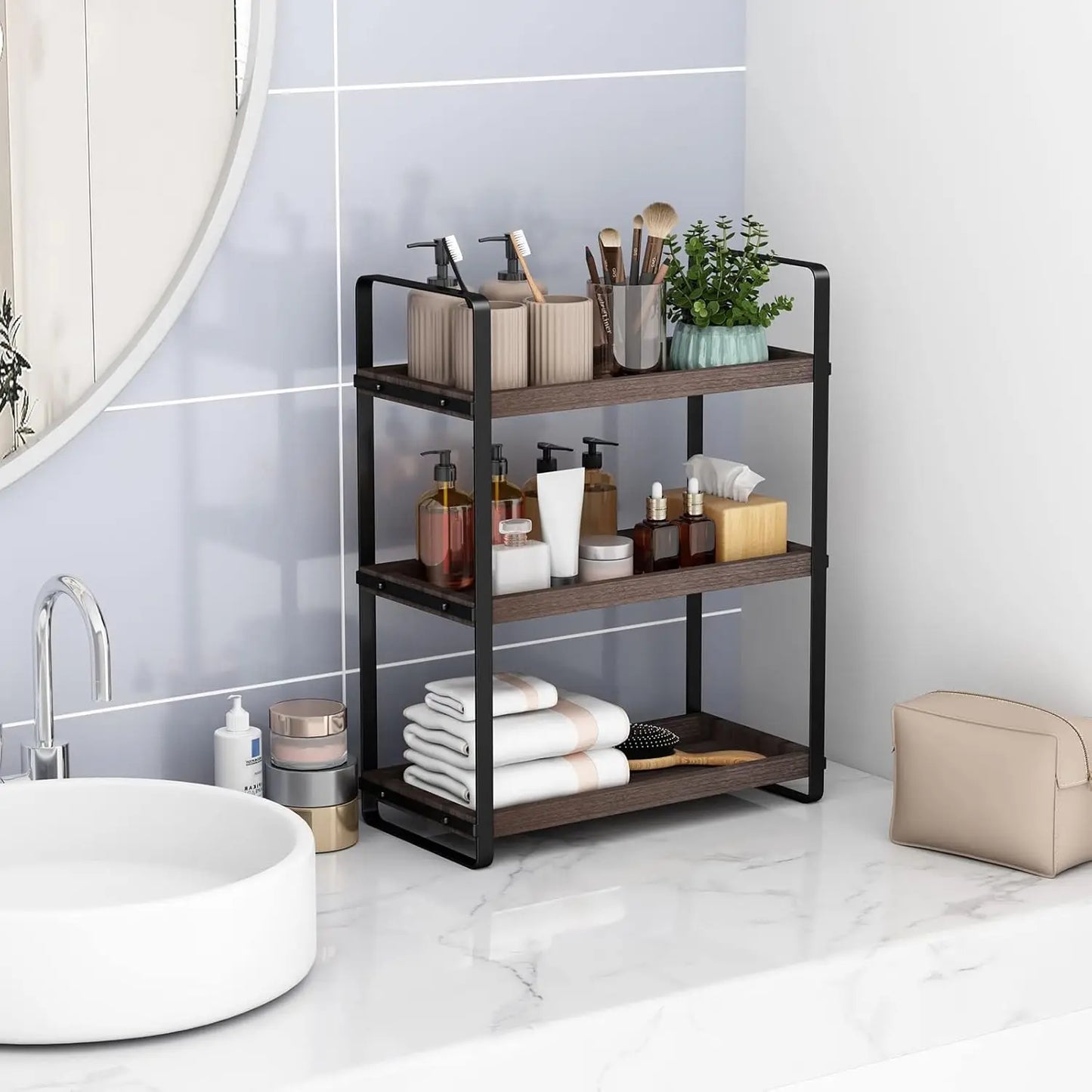 Three-Tier Bathroom Counter Organizer And Makeup Shelf Caddy