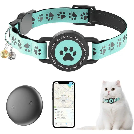 GPS Cat Tracker Collar Waterproof No Subscription Apple Find Compatible
