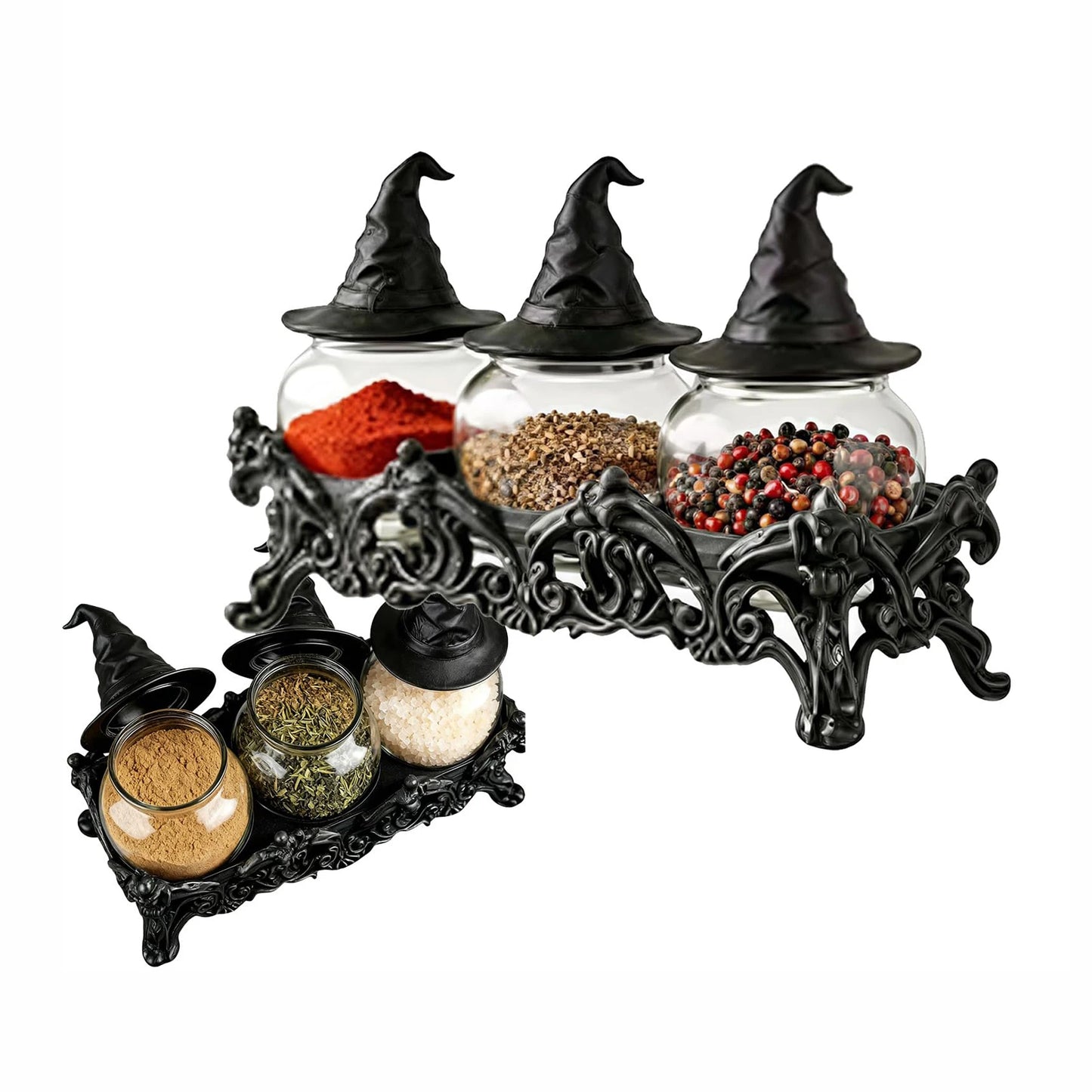 Apothecary Spice Jars Set With Witchy Hat Lids Witchcore Kitchen