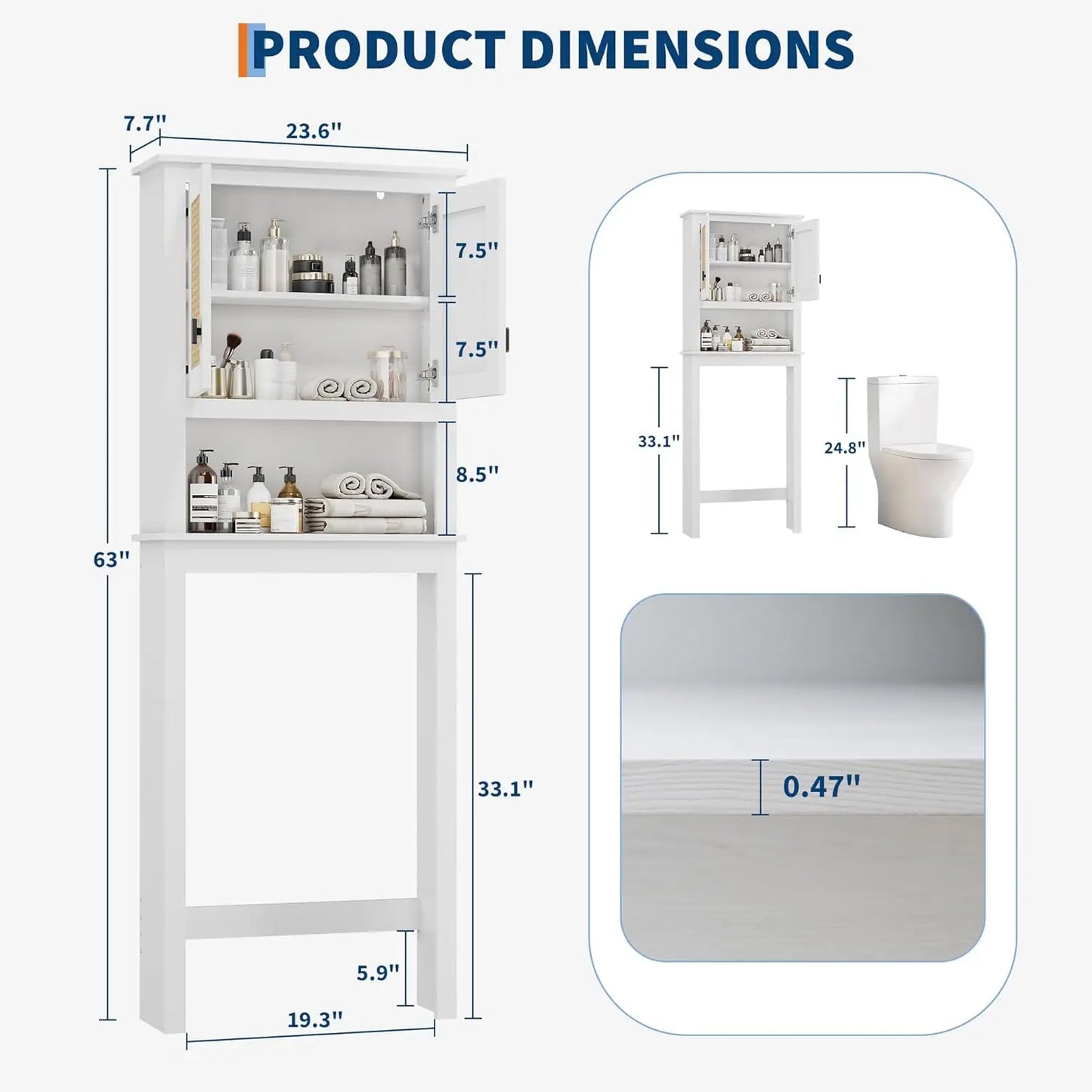 Over Toilet Storage Cabinet Natural Rattan Doors Adjustable Shelf