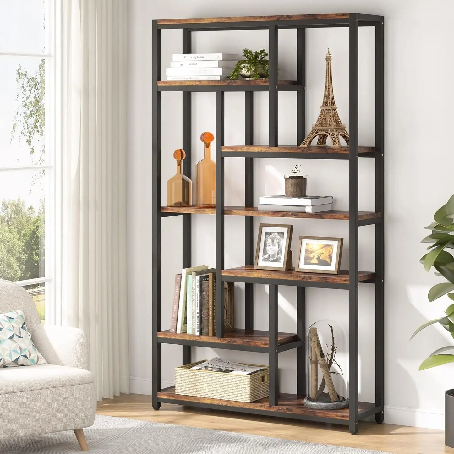 Industrial 7 Tier Bookcase Open Shelving for Home Office
