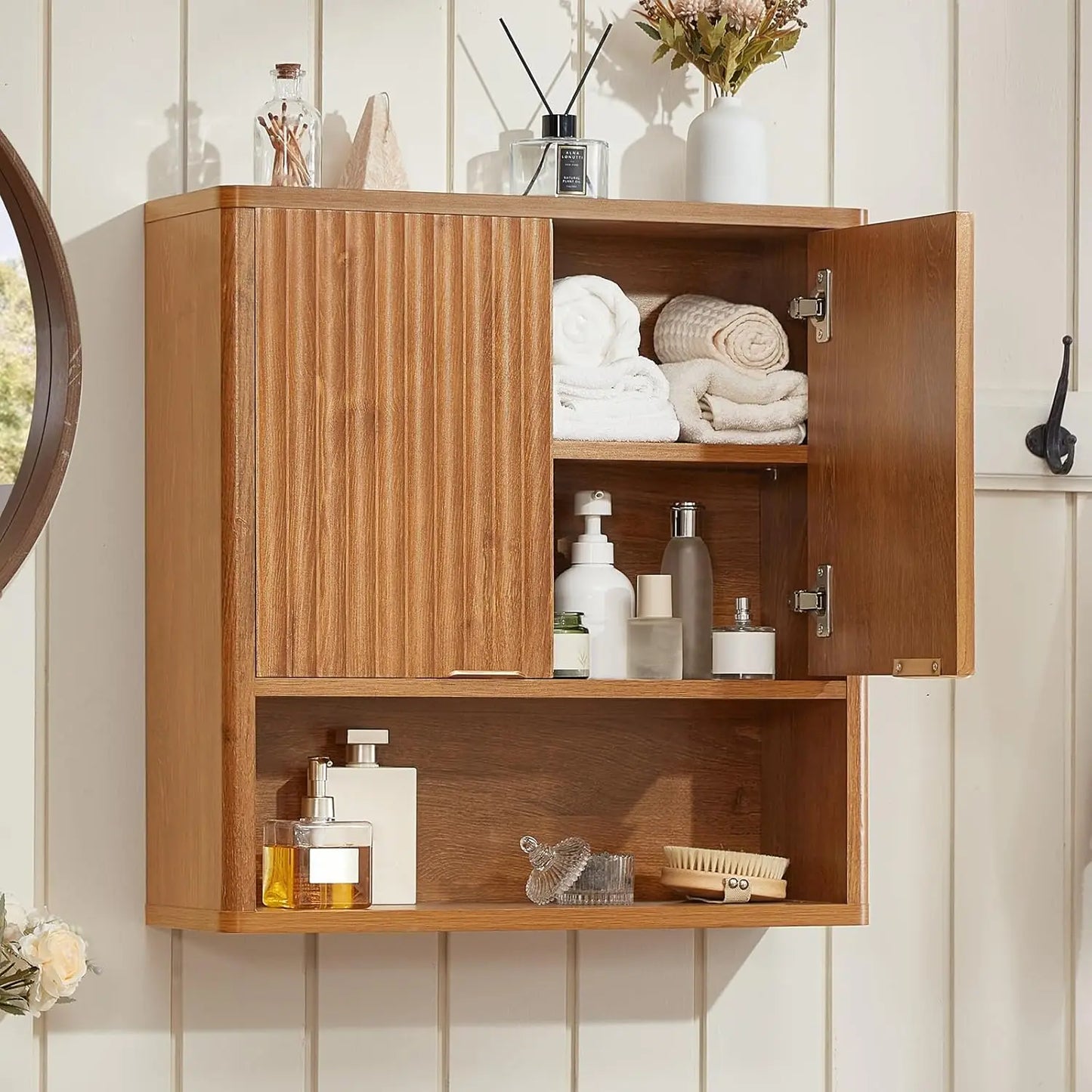 Rattan Bathroom Wall Cabinet Over Toilet Storage Organizer