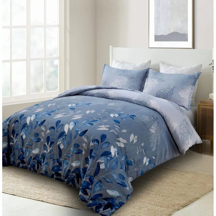 Floral Cotton Comforter Set 3-Piece Reversible Bedding