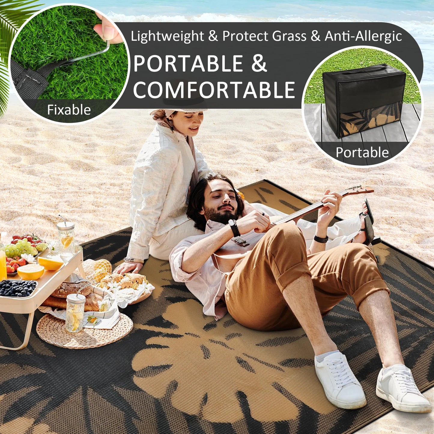 Waterproof Outdoor Rug Polypropylene Leaves Pattern For Patio And Deck