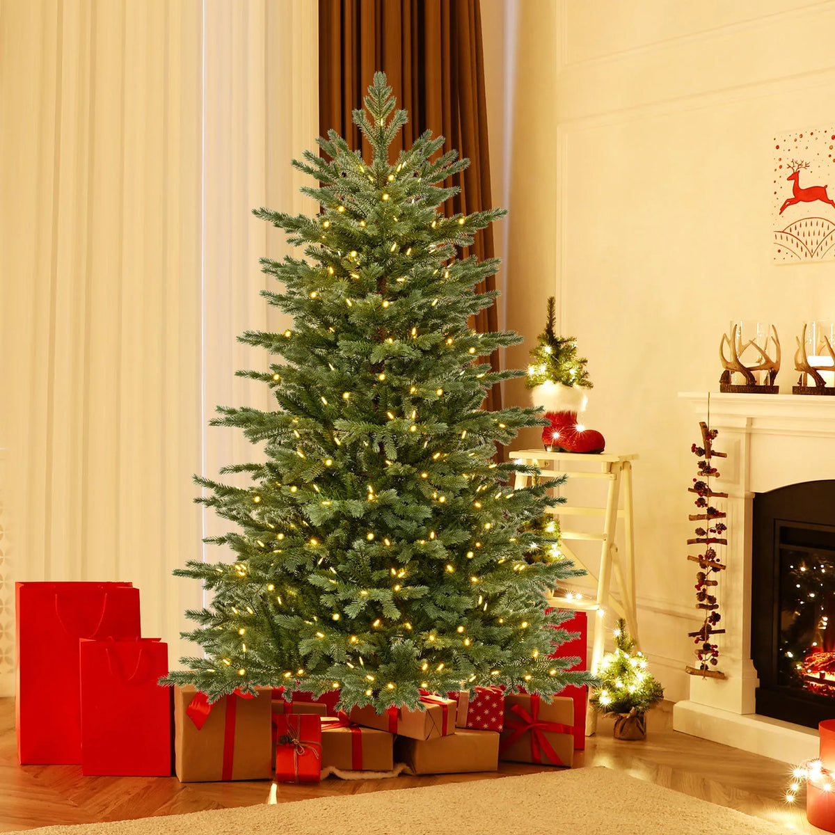 LIFEZEAL Pre Lit Hinged Artificial Christmas Spruce Tree