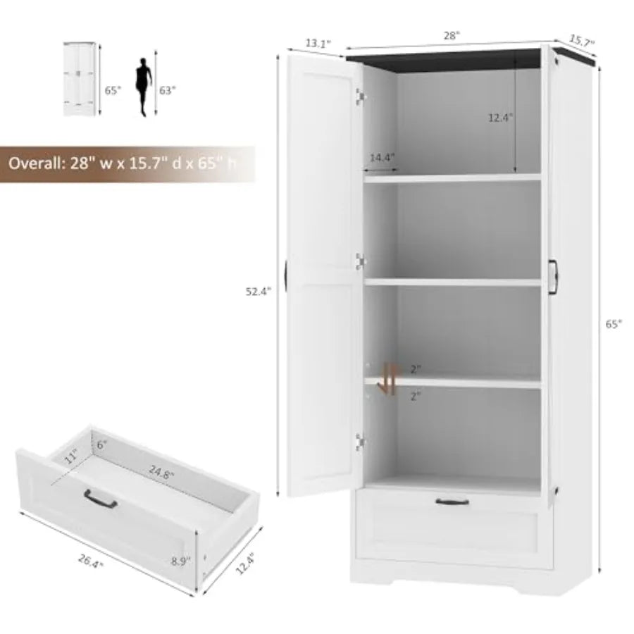 Freestanding Farmhouse Kitchen Pantry Cabinet With Four Shelves And One Drawer