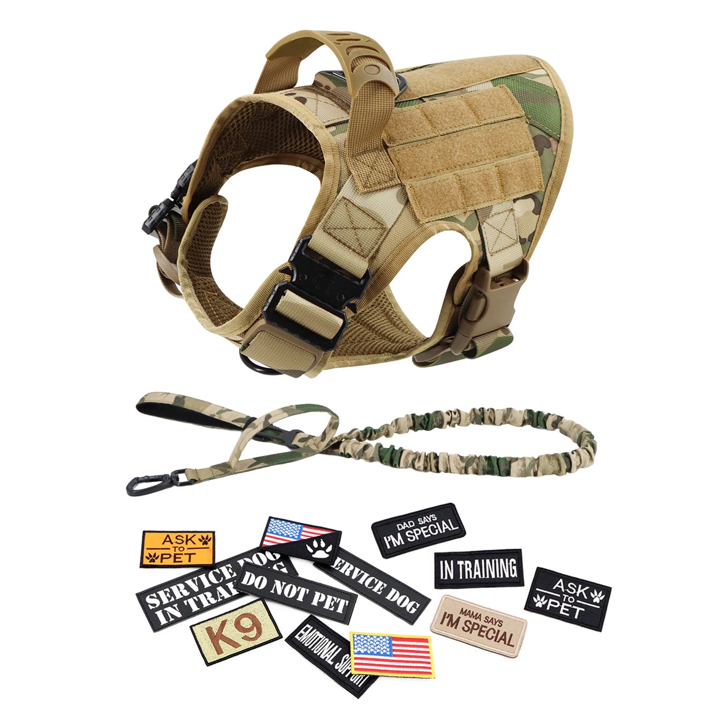 PETRAVEL Military Dog Harness Vest Set With Leash Patches Bags