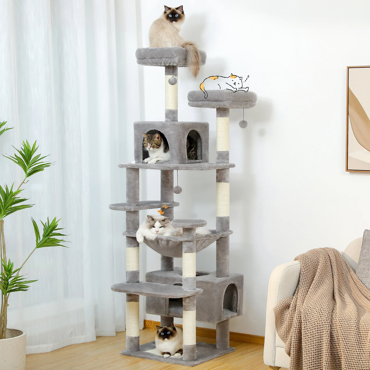 PAWZ Road Cat Tree Tower With Sisal Posts And Hammock