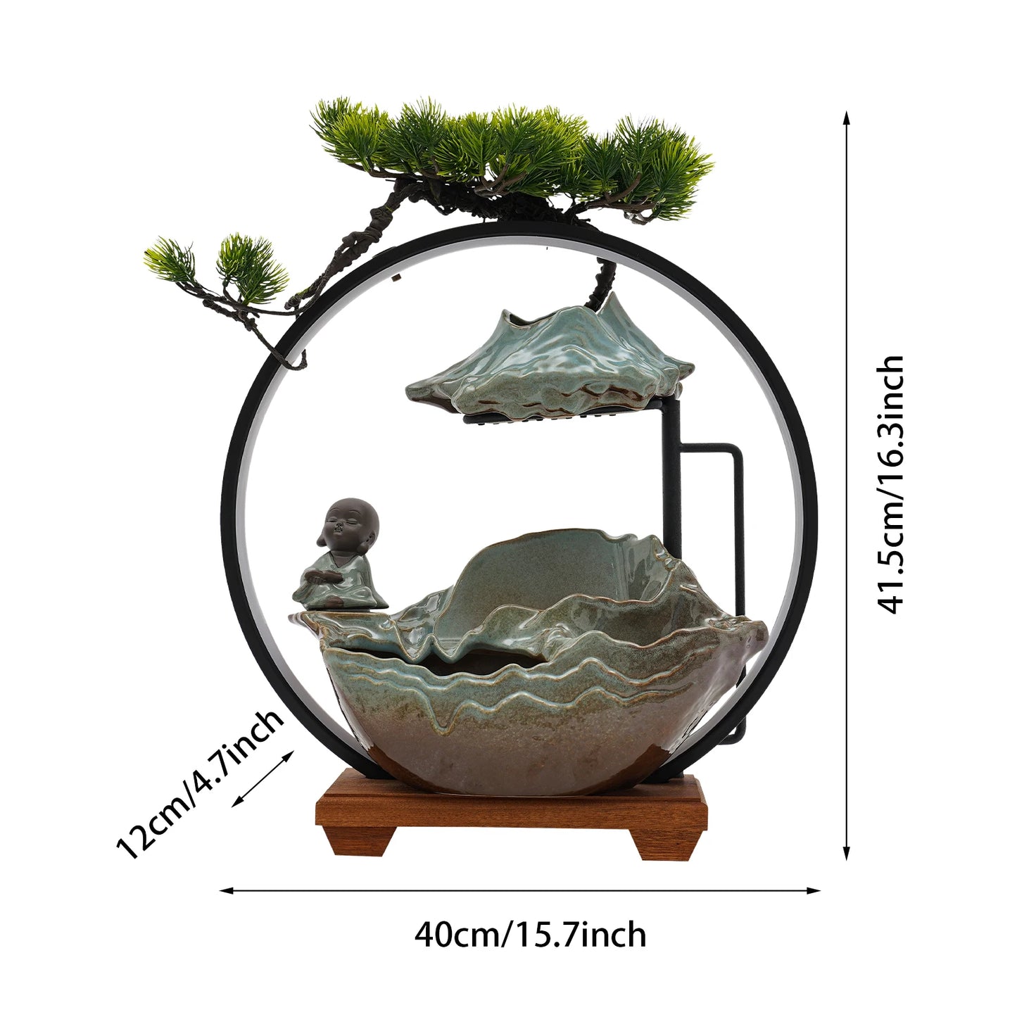 Desktop Water Fountain Decor Chinese Ancient Style Ceramic Monk