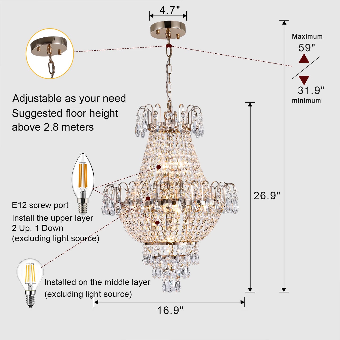 ARLGSITE European Crystal Chandelier 7 Light For Living Room