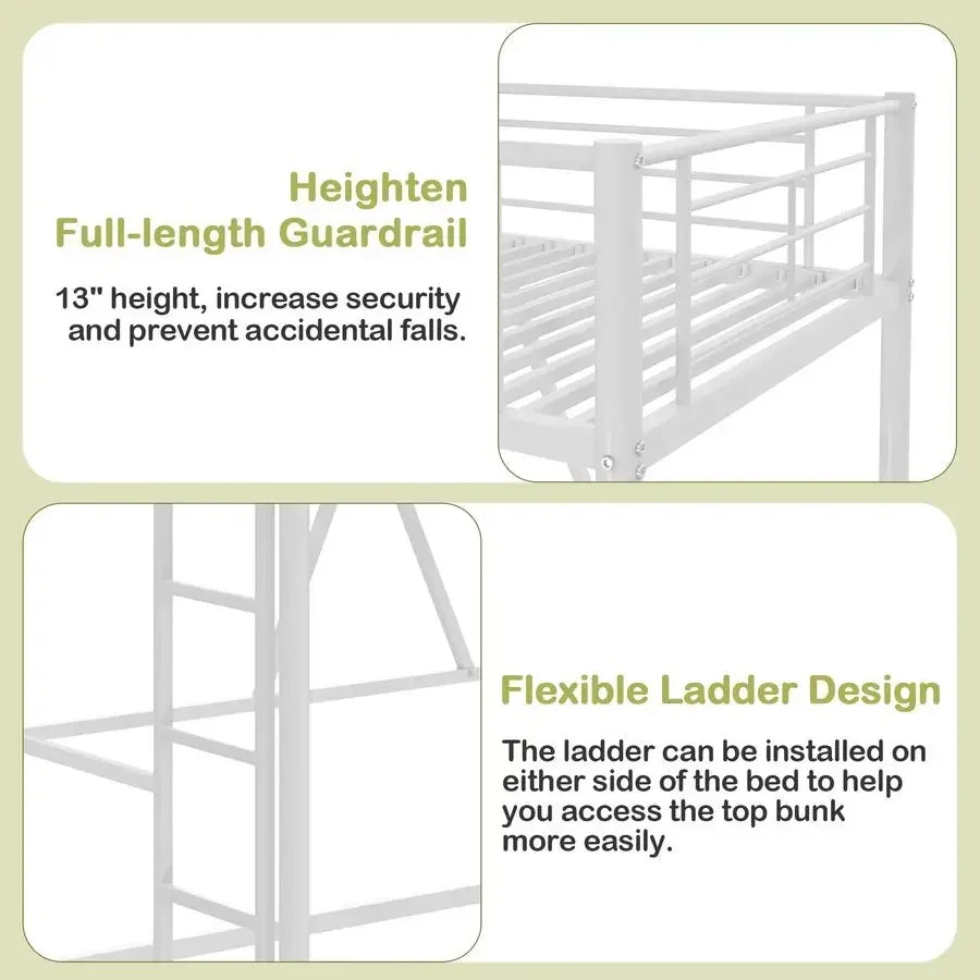 XMSJ Metal Loft Bed, Heavy Duty Guardrail With Removable Ladder