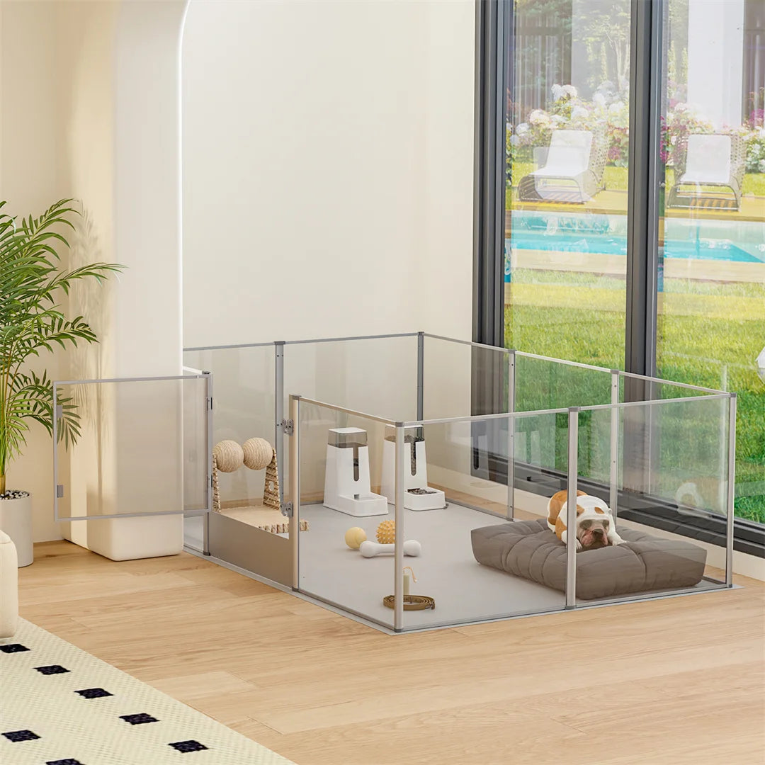 BINGOPAW Ex-Large Clear Acrylic Dog Playpen With Whelping Pad