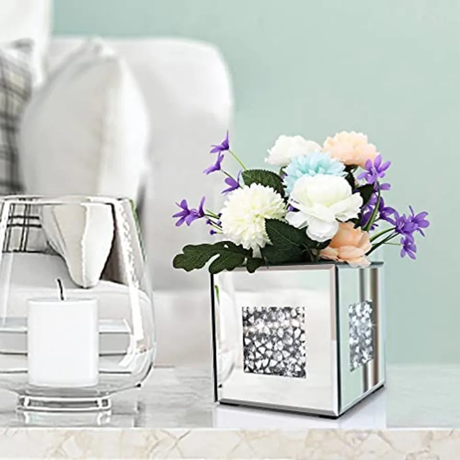 Crushed Diamond Mirrored Vase Crystal Glass Decorative Accent