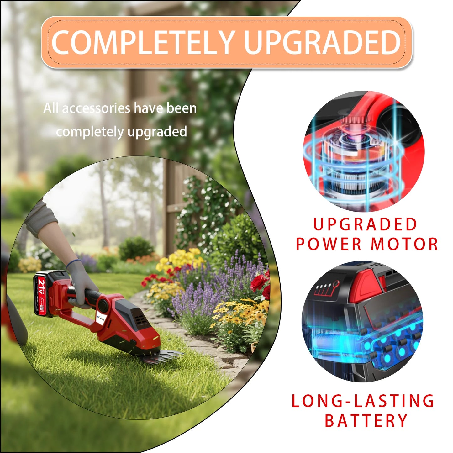 2in1 Cordless Hedge Trimmer With Battery And Grass Shear