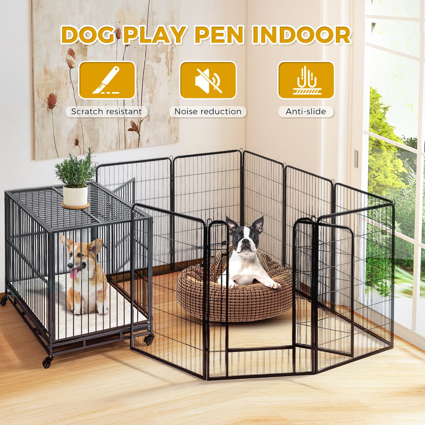 Foldable Metal Dog Playpen With Door For Indoor Outdoor Use