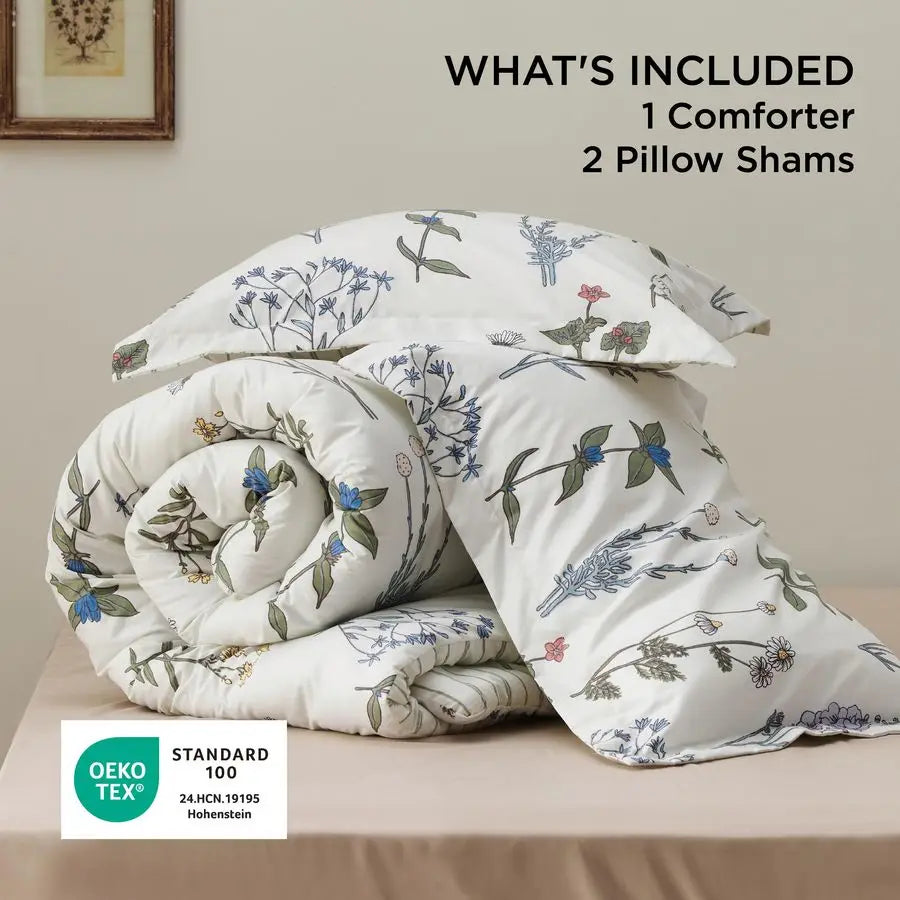 Botanical Floral 3 Piece Comforter Set Cotton Bedding