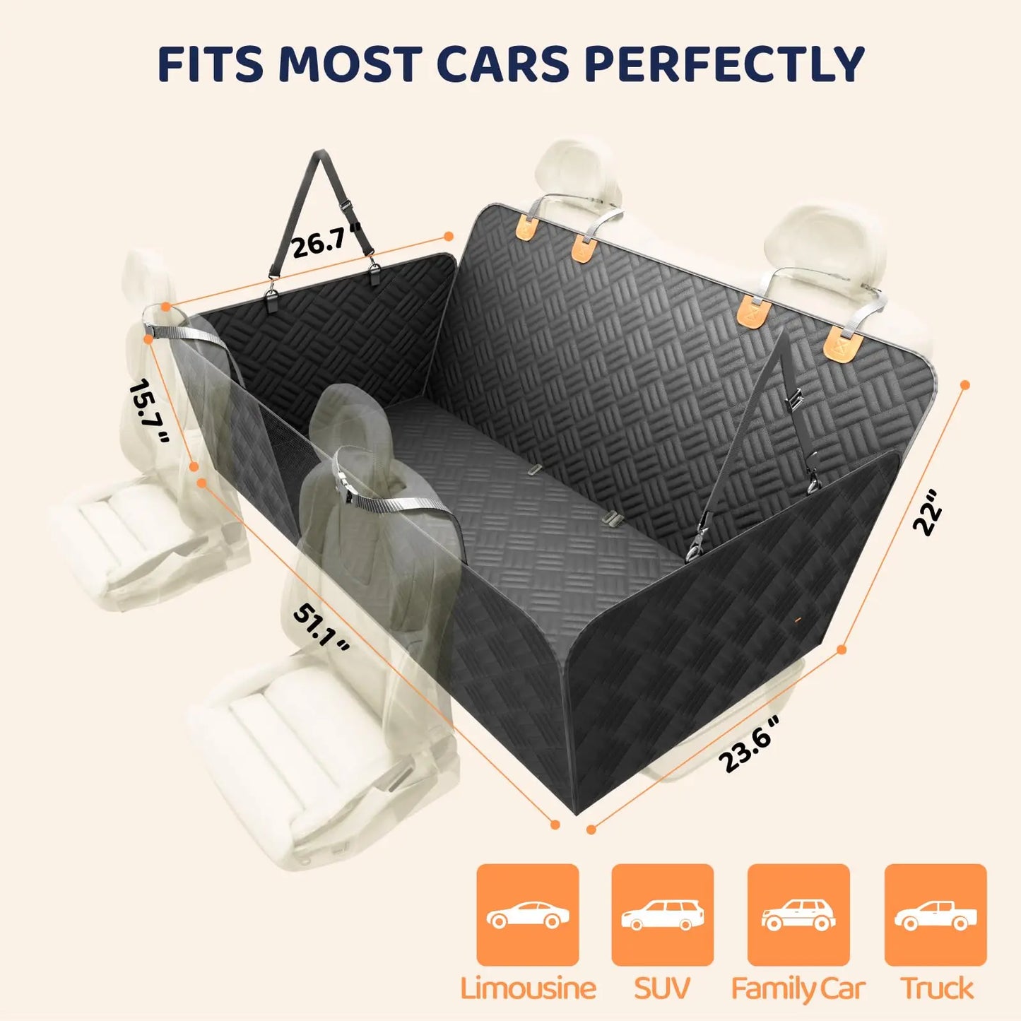 NONECN Car Rear Seat Dog Cover Hammock Heavy Duty 400lb Load