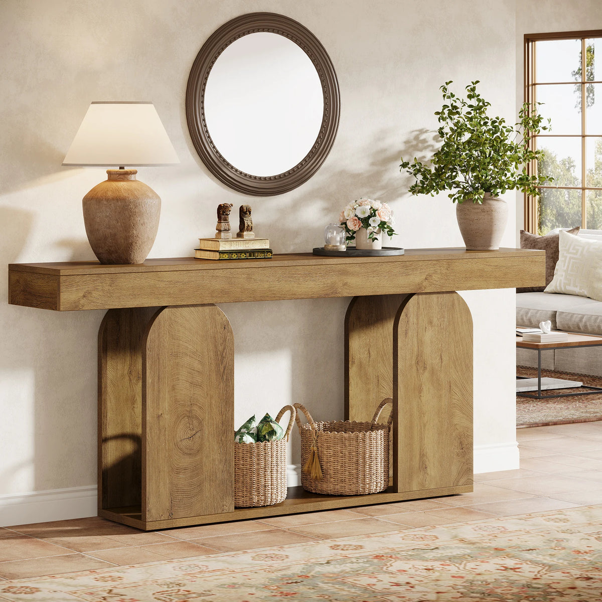 Tribesigns Farmhouse Wood Console Table With U-Shaped Base