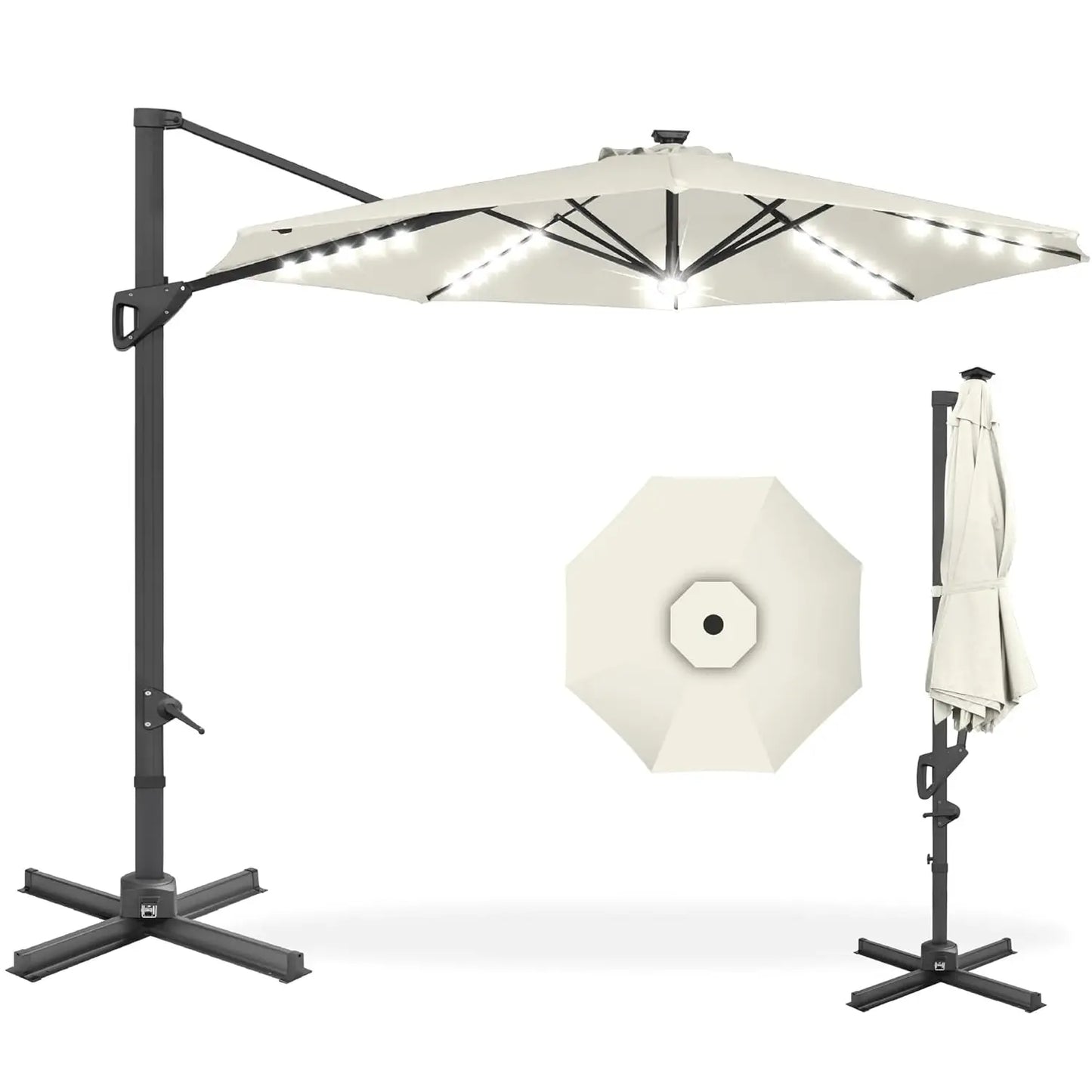 Cantilever Solar LED Patio Umbrella 360-Degree Rotation