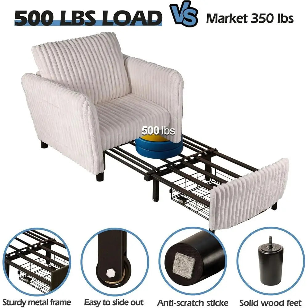 Convertible Sleeper Chair With Pull Out Bed And Cushioned Seat