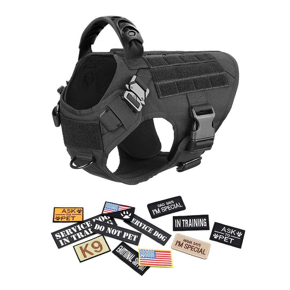 Petravel Military Large Dog Harness Vest Set With Patches For Training