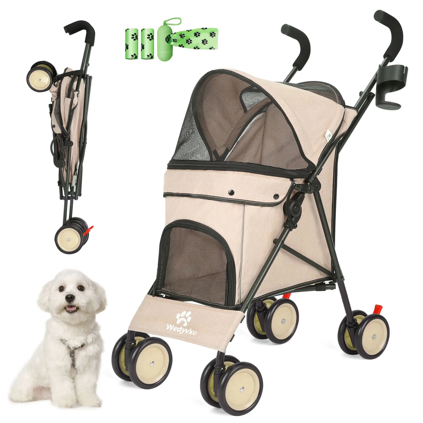 Wedyvko Pet Dog Stroller With Brakes And Storage For Travel