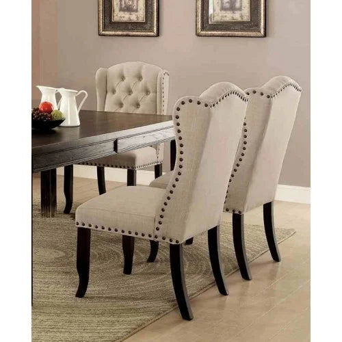 Rustic Button Tufted Wingback Dining Chair With Nailhead Trim