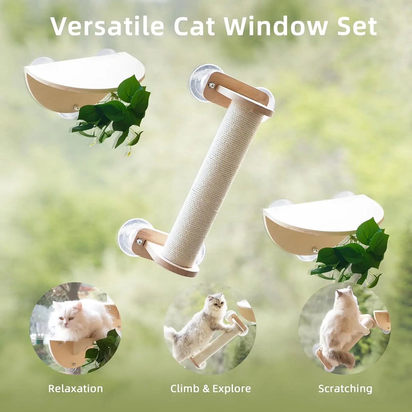 XMSJ Cat Window Perch Set With Scratching And Suction Cups