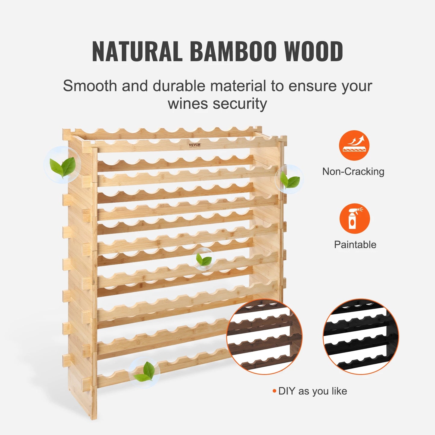 SucceBuy 48 72 Bottles Stackable Genuine Bamboo Wine Rack
