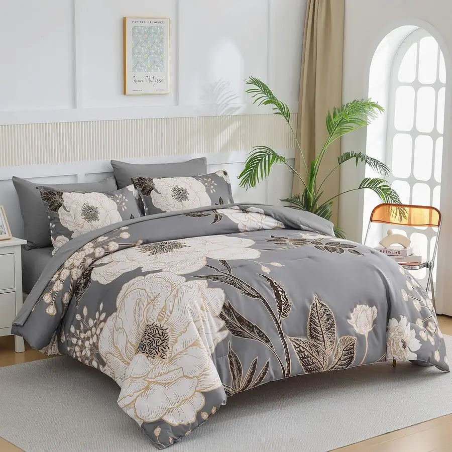 Floral 7-Piece Comforter Set Bed in a Bag Soft Reversible