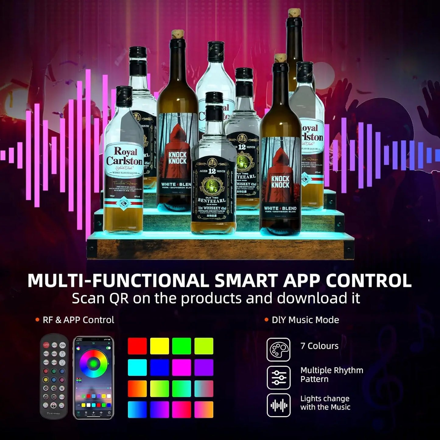 Two Pack LED Lighted Liquor Display Shelf With App Control