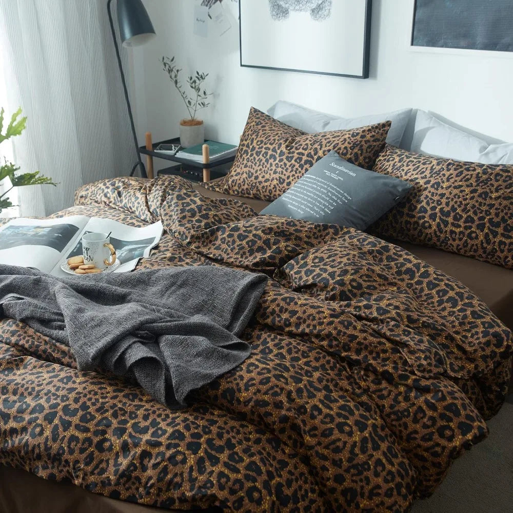 Leopard Print Comforter Set Soft Fluffy Bedding Bamboo Fiber