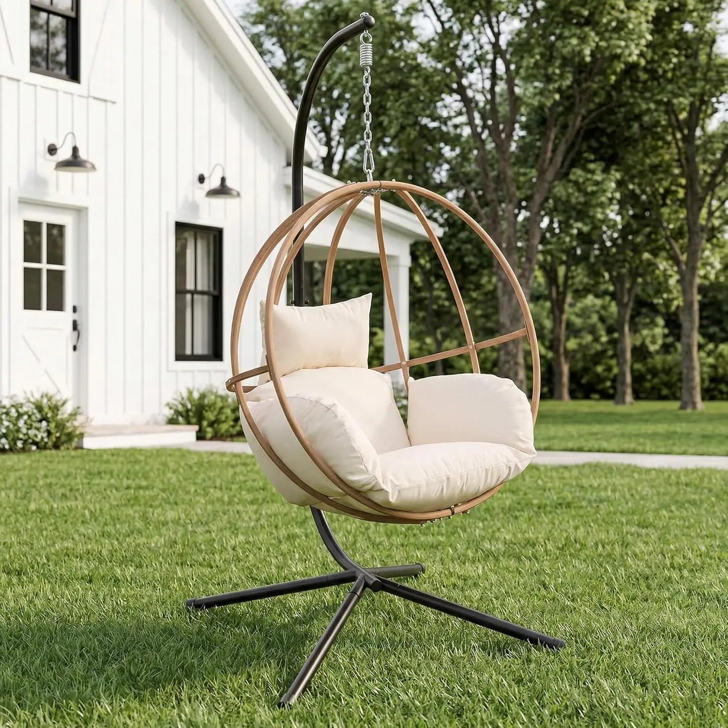 Double Egg Hanging Swing Chair With Stand And Cushions