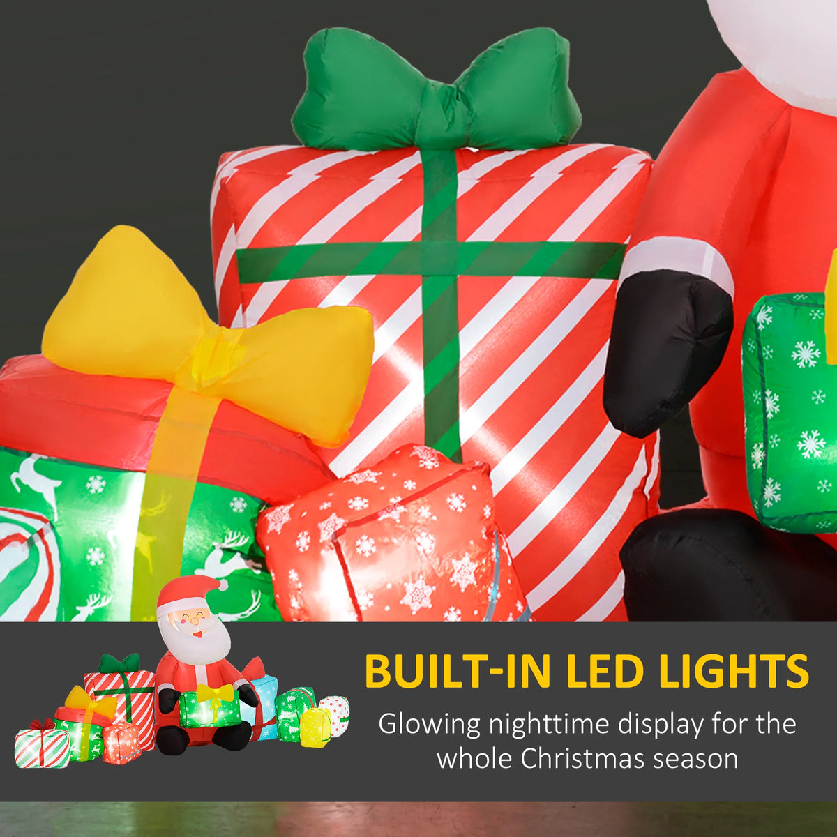 Outsunny Inflatable Santa Gift Boxes With LED Lights Outdoor Decor