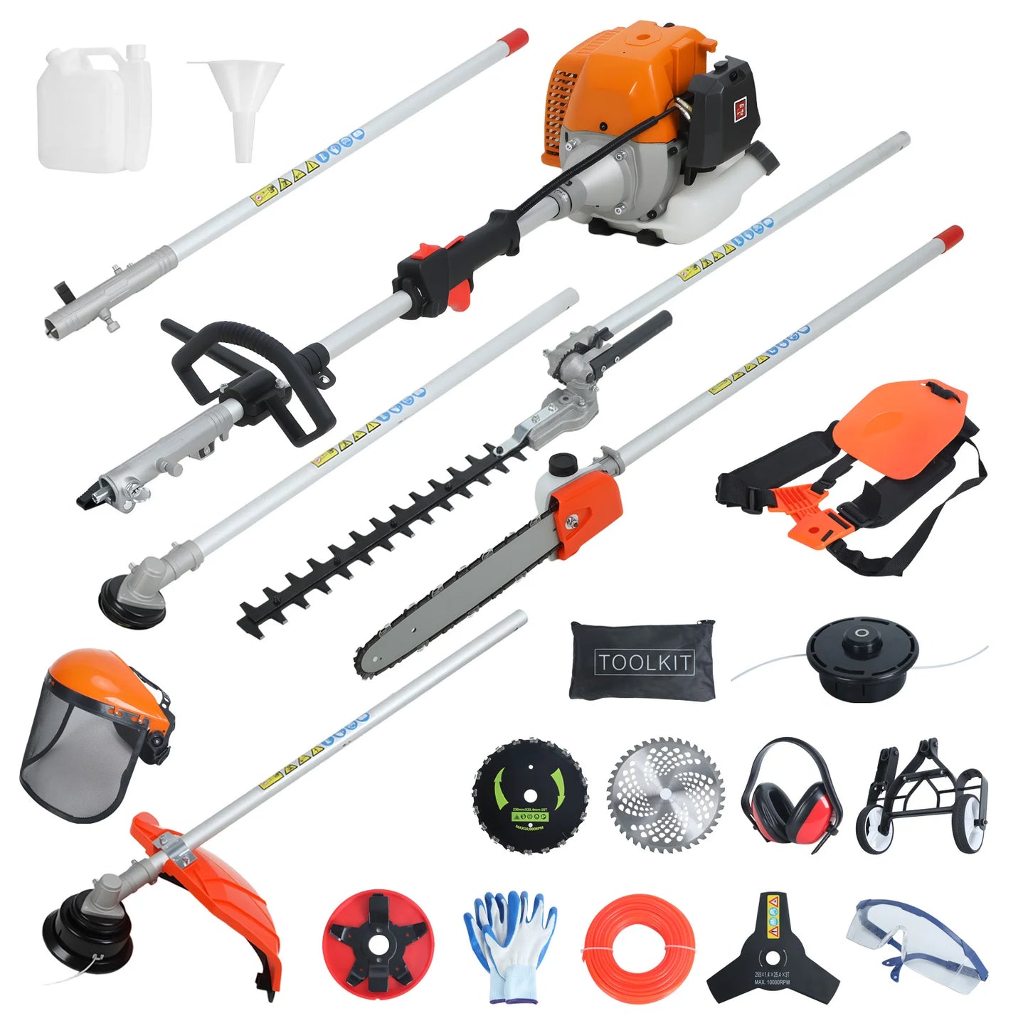 Gas Powered 8 in 1 Hedge Trimmer String Trimmer Cutter