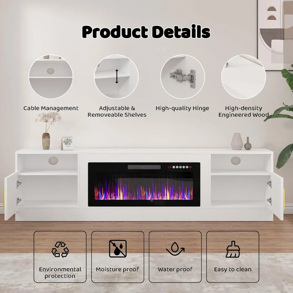 DAFIFY Modern Wood Media TV Stand With LED Fireplace