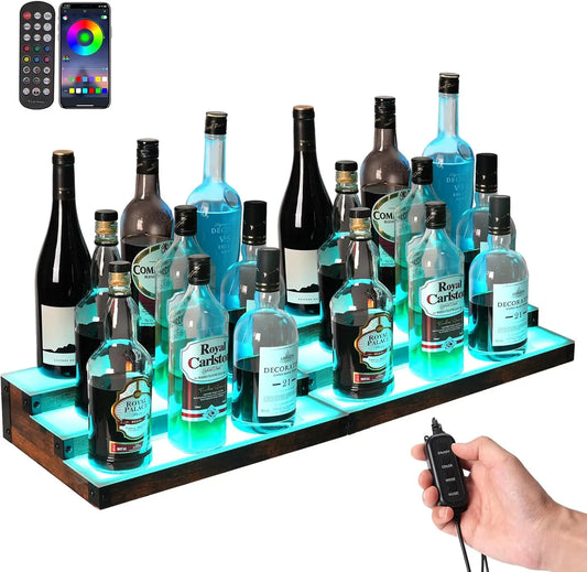 Two Pack LED Lighted Liquor Display Shelf With App Control