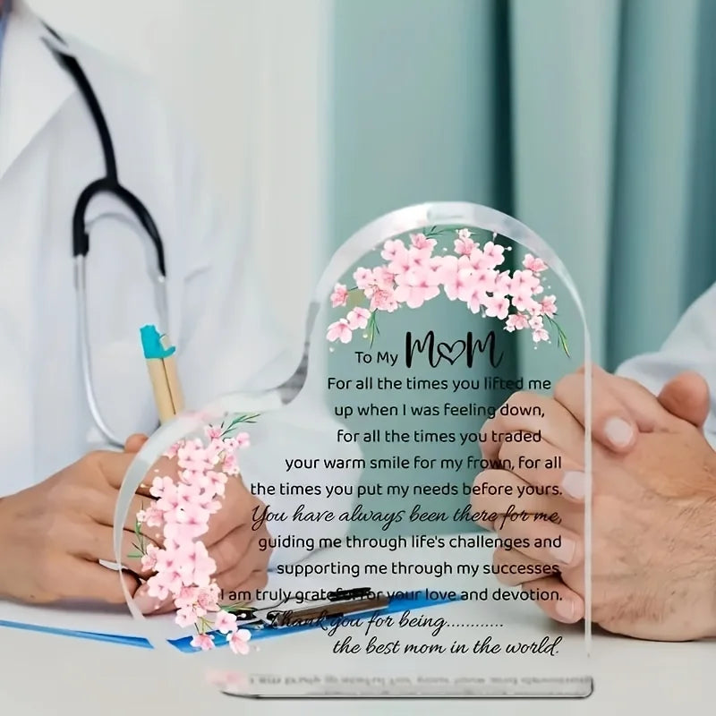 Heart Shaped Acrylic Mom Appreciation Plaque with Floral Design
