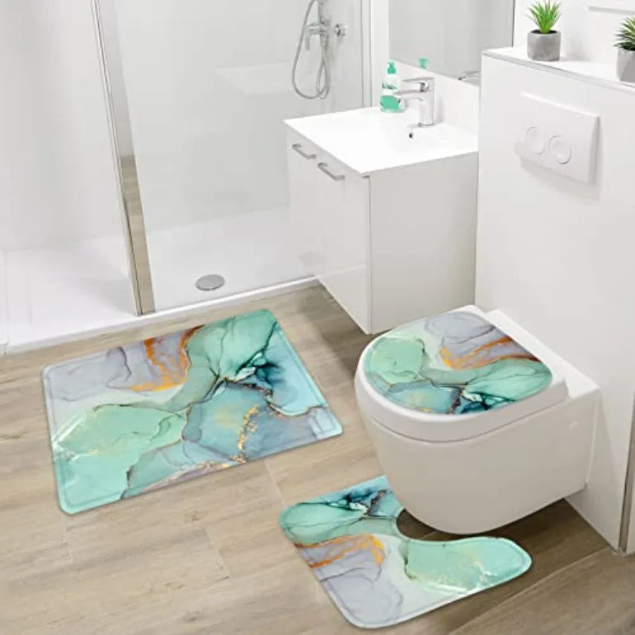 Shower Curtain Set With Non Slip Rugs Bath Mat Accessories