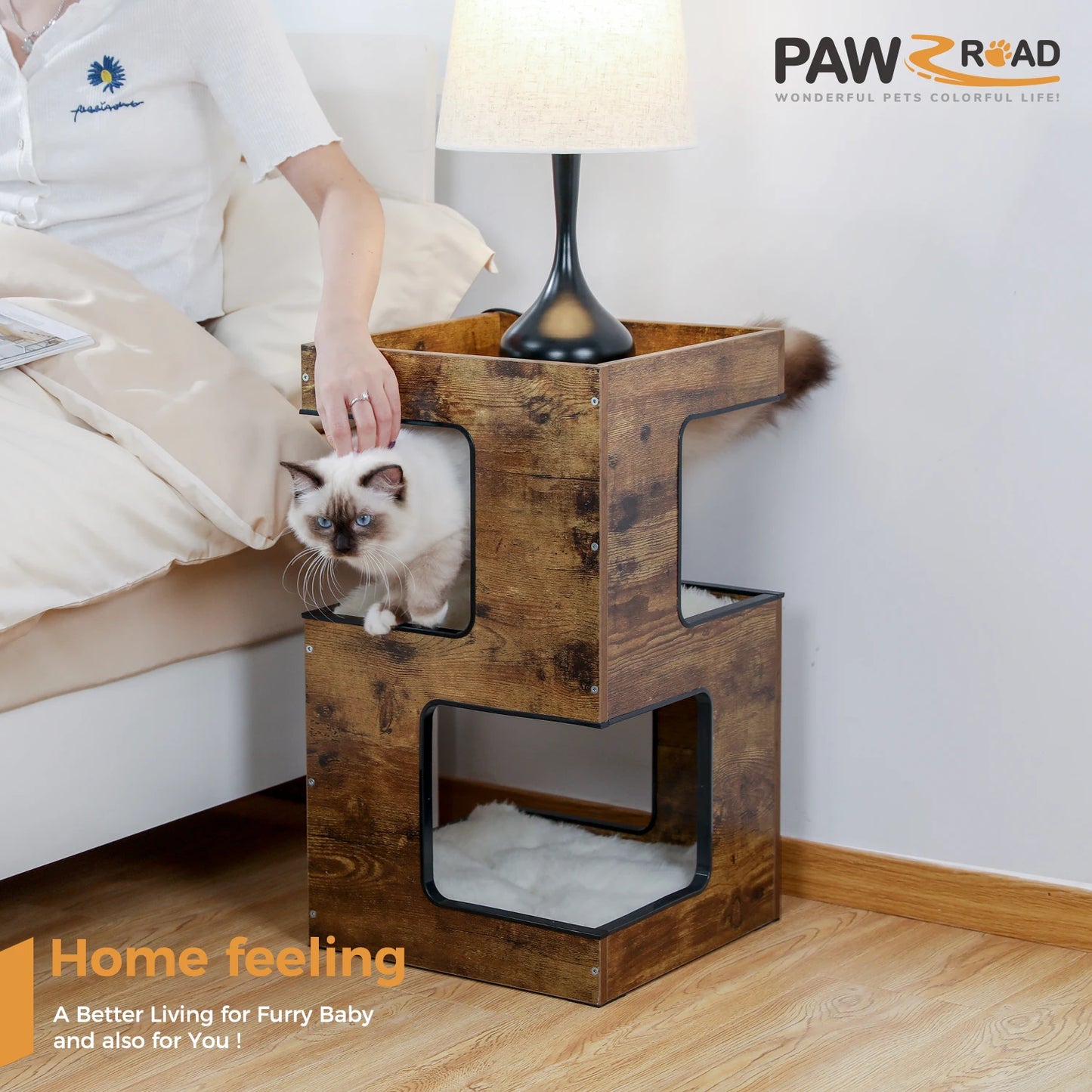 PAWZ Road Wood Cat Condo With Scratching Pad And Mats