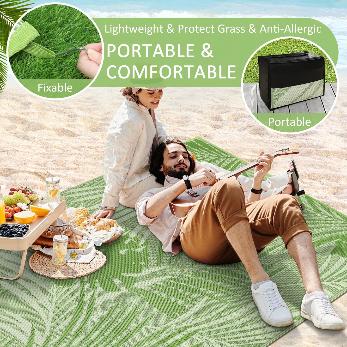 Waterproof Outdoor Rug Polypropylene Leaves Pattern For Patio And Deck